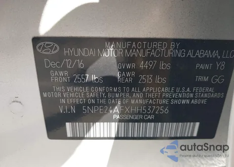 2017 Hyundai Sonata z USA, uszkodzony, nr VIN 5NPE24AFXHH537256